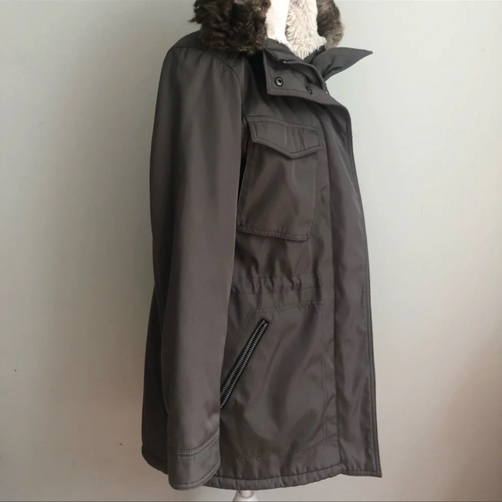 S-13 Women’s Olive Green Parka Coat with Faux Fur Trim